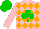 Silk - Pink and orange diamonds, green shamrock, green cap