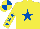 Silk - Yellow, royal blue star, royal blue stars on sleeves, quartered cap