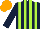 Silk - Dark blue and lime stripes, orange cap