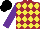 Silk - Maroon, yellow diamonds, purple sleeves, black cap
