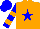 Silk - Orange, blue star, blue sleeves, orange hoops, blue cap