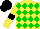Silk - Yellow body, green diamonds, yellow arms, black armlets, black cap