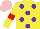 Silk - Yellow, purple spots, yellow sleeves, red armbands, pink cap