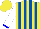 Silk - Yellow, royal blue stripes, white slvs, blue cuffs