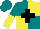 Silk - Teal and yellow quarters, black cross, teal and yellow halved sleeves, teal cap