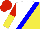 Silk - white and yellow halved diagonally, blue sash, red and yellow halved sleeves, red cap