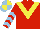 Silk - Red, light blue v, yellow chevron, light blue chevrons on red sleeves, light blue and yellow quartered cap