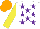 Silk - White, purple stars, yellow sleeves, orange cap