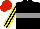 Silk - Black, grey hoop, yellow stripes on black sleeves, red cap