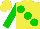 Silk - Yellow, large green spots, green sleeves