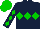 Silk - Dark blue, green triple diamond, green diamonds on sleeves, green cap