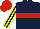 Silk - Dark blue, red hoop, dark blue and yellow striped sleeves, red cap