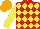 Silk - Red, yellow diamonds on body, yellow sleeves, orange cap