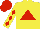 Silk - Yellow, red triangle, red diamonds on sleeves, red cap
