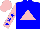 Silk - Blue, pink triangle, blue stars on  pink sleeves, pink cap