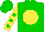 Silk - Green, yellow ball, green dots on yellow sleeves
