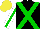 Silk - black, green cross belts, green stripe on white sleeves, yellow cap
