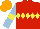 Silk - Red, yellow diamond hoop, light blue sleeves, yellow armbands, orange cap