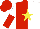 Silk - Red and white halves, yellow star,  yellow star on white and red halved sleeves, red cap