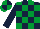 Silk - Dark blue & emerald green check, dark blue sleeves, quartered cap