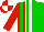 Silk - Red and green halved, white panel, green stripes on red and white quartered cap