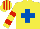Silk - Yellow, royal blue cross, red hooped sleeves, striped cap