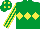 Silk - Emerald green, yellow triple diamond, striped sleeves and diamonds on cap