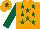 Silk - Orange, dark green stars and sleeves, orange cap, dark green star