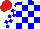 Silk - White body, blue checked, white arms, blue checked, red cap