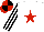 Silk - White, red star, white and black striped sleeves, red and black quartered cap