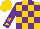 Silk - Gold and purple blocks, gold stars on purple sleeves, purple star on gold cap