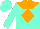 Silk - Aqua, orange yoke, orange diamond, white horse, aqua cap