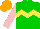 Silk - Green, yellow chevron hoop, pink sleeves, orange cap