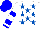 Silk - White, royal blue stars, blue hoops on sleeves, blue  cuffs and cap