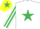 Silk - WHITE, emerald green star, striped sleeves, yellow cap, emerald green star