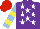 Silk - Purple, white stars, light blue sleeves, yellow hoops, red cap