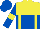 Silk - Yellow and royal blue halved horizontally, yellow braces, royal blue sleeves, yellow armlets, royal blue cap