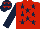 Silk - Red, dark blue stars and sleeves, dark blue cap, red stars
