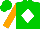 Silk - Green, white diamond, orange sleeves, green cap