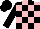 Silk - pink and black checked, black sleeves and cap