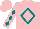 Silk - Pink, teal diamond frame, teal diamonds on sleeves, pink cap