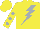 Silk - yellow, silver lightning bolt, silver spots on sleeves, yellow cap
