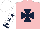 Silk - pink, dark blue maltese cross, white sleeves, dark blue stars and cuffs, white cap,