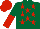 Silk - Dark green, red stars, dark green and red halved sleeves, red cap