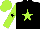 Silk - Black, lime green star, black star on lime green sleeves, lime green cap