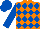 Silk - Fluorescent orange and royal blue diamonds, royal blue sleeves, royal blue cap