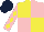 Silk - YELLOW and PINK (quartered), PINK sleeves, YELLOW diamonds, DARK BLUE cap