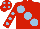 Silk - Red, large light blue spots, light blue spots on sleeves, red cap, light blue spots