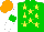 Silk - Green, yellow stars, white sleeves, green armbands, orange cap