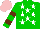 Silk - Greeen, white stars, green sleeves, brown hoops, pink cap